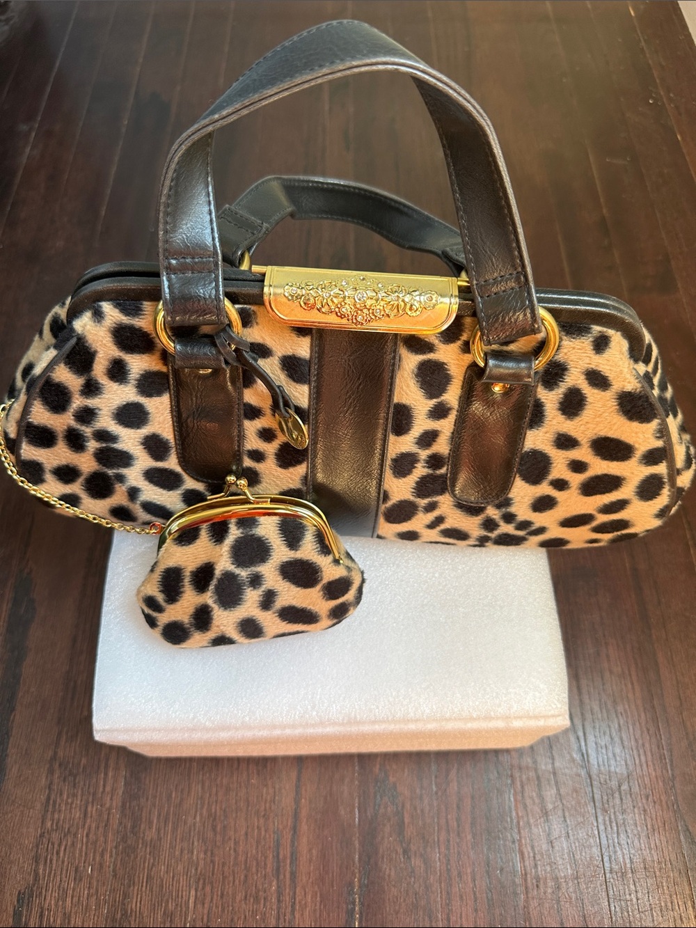 Necessary Objects Leopard-Print Mini Satchel with Coin Pouch - Brown/Black/Gold
